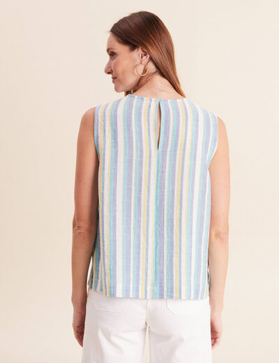 Blouse sans manches col rond bleu femme
