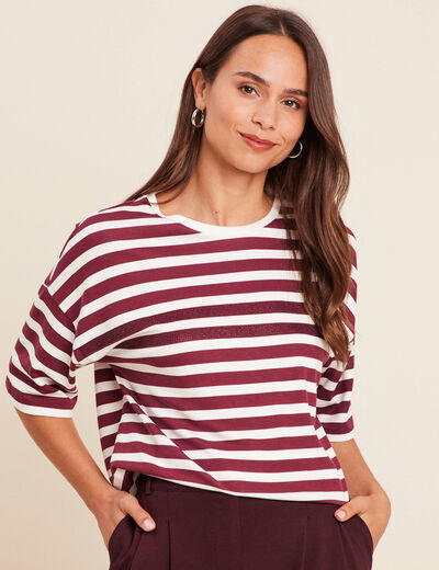 T-shirt col rond bordeaux femme