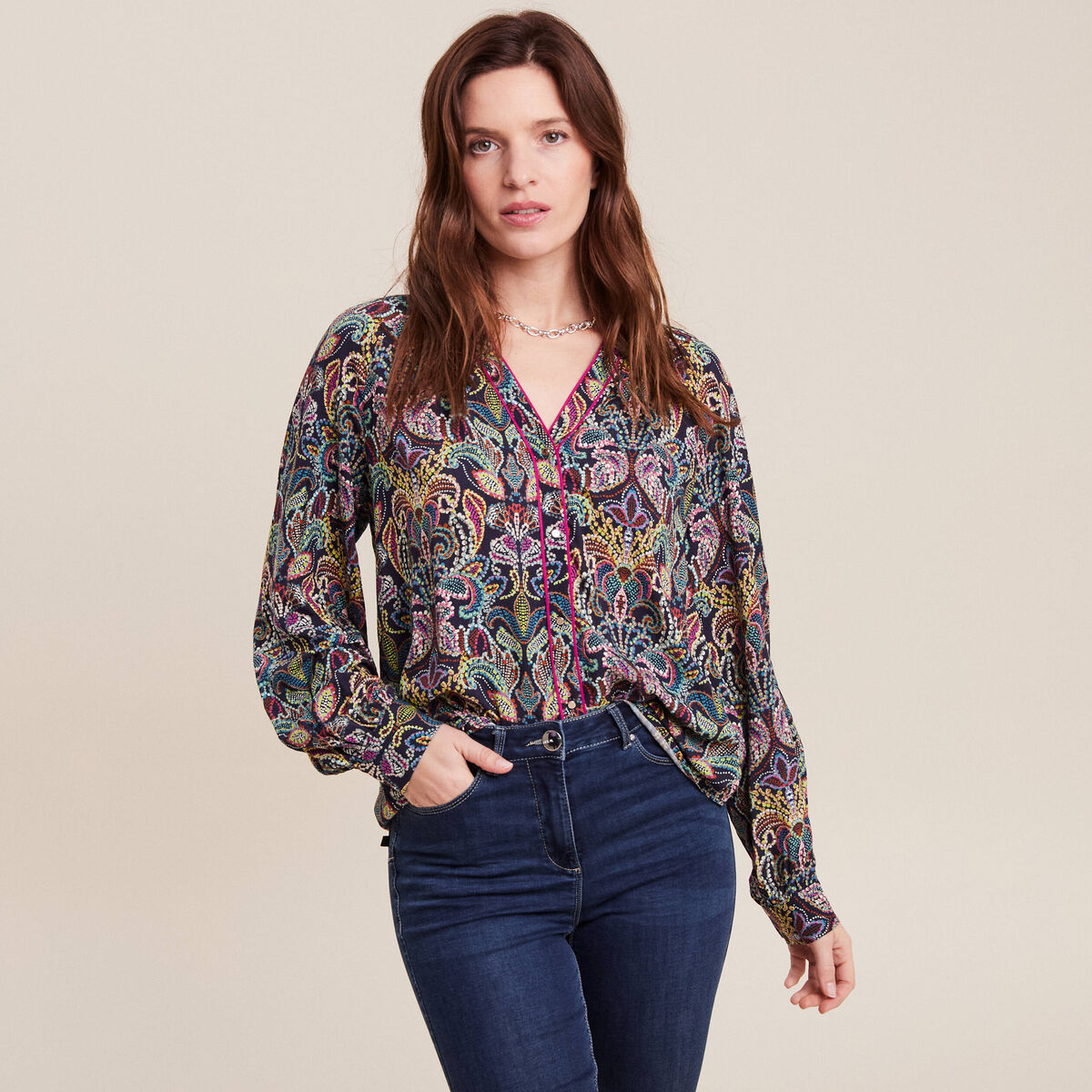 Blouse manches longues multicolore femme