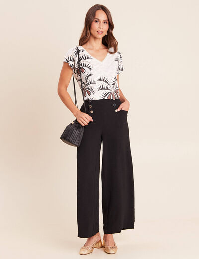 T-shirt col v manches courtes ecru femme