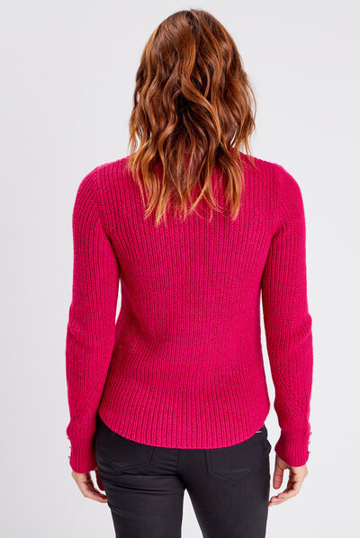 Pull manches longues rose framboise femme