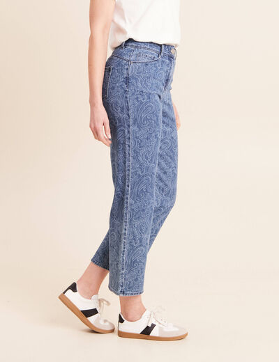 Jean droit 7/8&egrave;me taille bascul&eacute;e denim stone femme