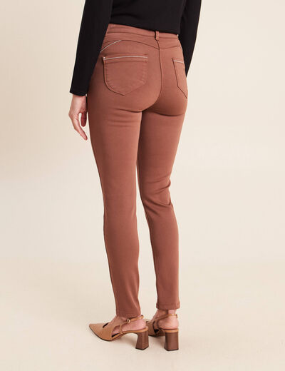 Pantalon coupe ajust&eacute;e taille haute marron femme