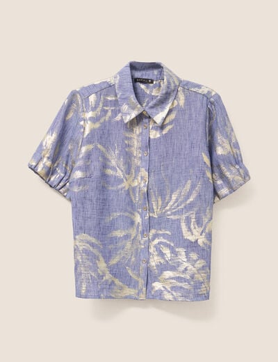 Chemise droite courte manches courtes bleu lavande femme