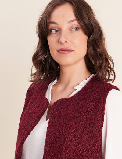 Gilet sans manches bouclette poches bordeaux femme