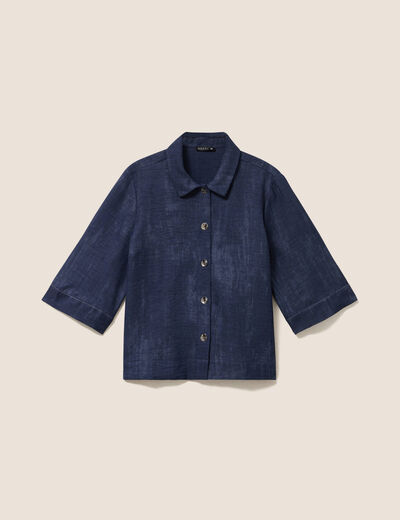 Chemise col chemise manches 3/4 bleu femme