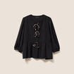 blouse ample col rond manches 3/4 noir femme