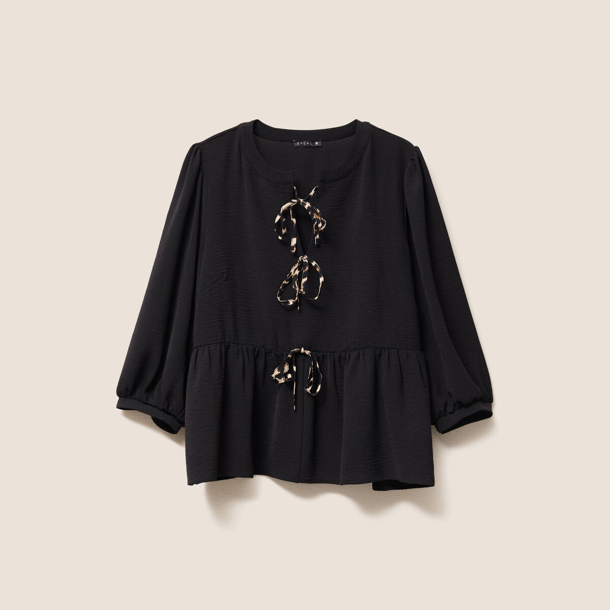 blouse ample col rond manches 3/4 noir femme