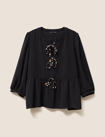 blouse ample col rond manches 3/4 noir femme