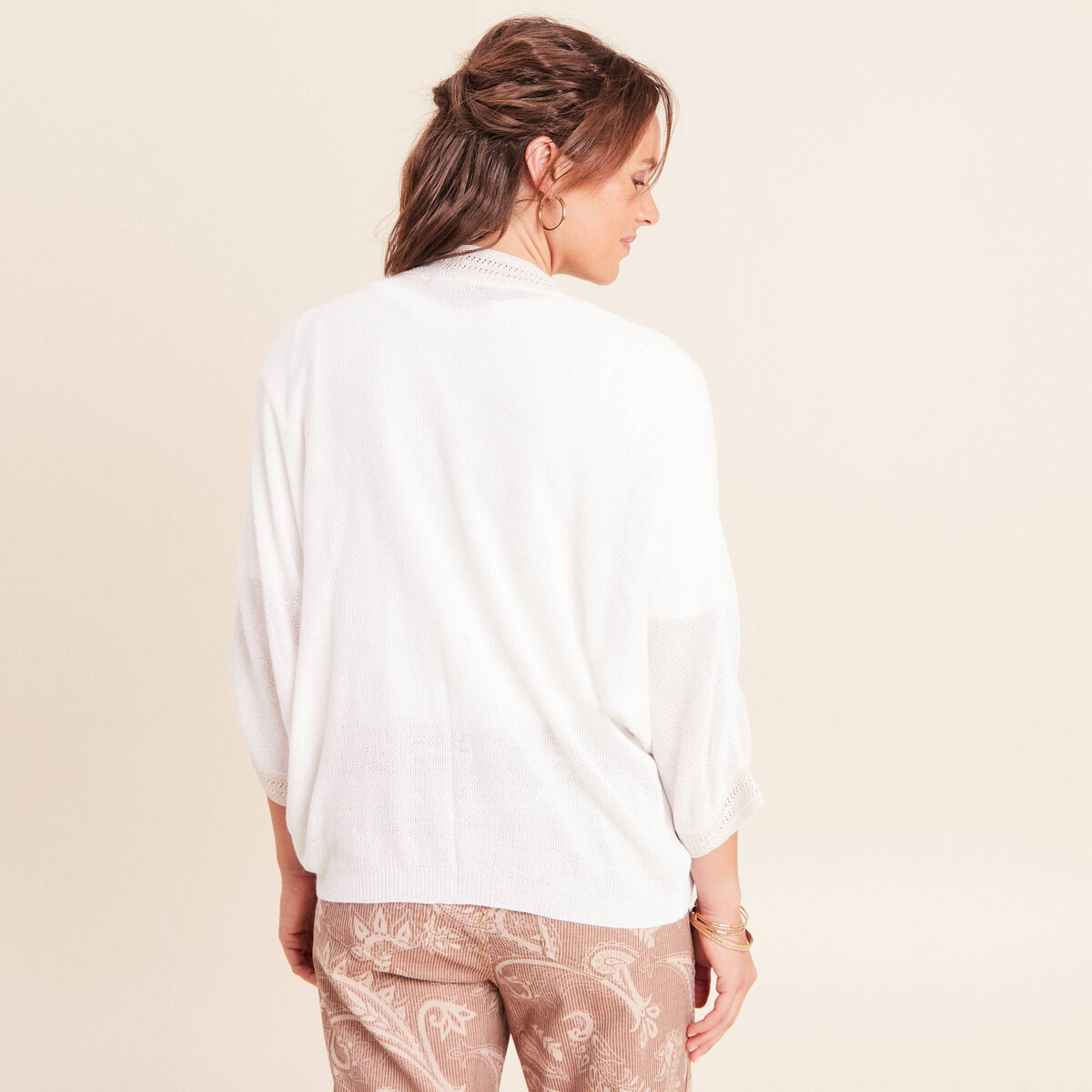 Gilet manches 3/4 ecru femme