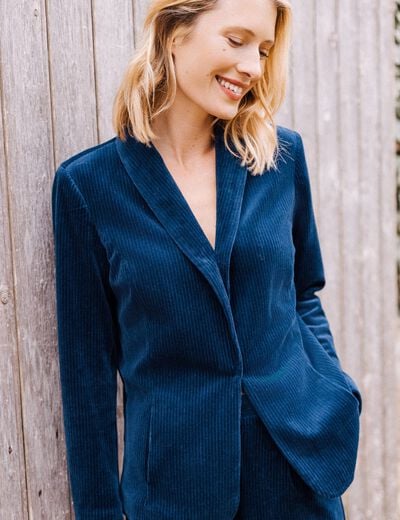 Veste tailleur velours bleu marine femme