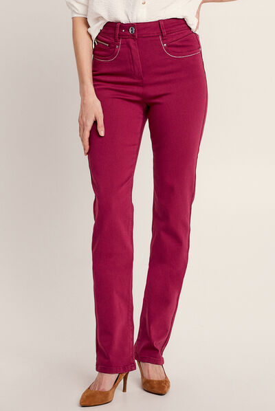 Pantalon évasé taille haute rouge foncé femme