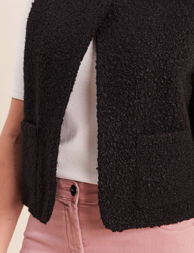 Gilet sans manches bouclette poches noir femme