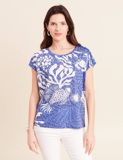 T-shirt manches courtes bleu fonc&eacute; femme