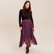 Jupe longue évasée plissée violet femme