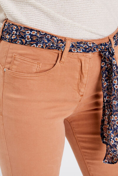 Pantalon bootcut ceinturé marron clair femme