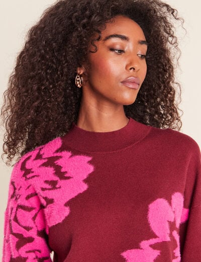 Pull col montant bordeaux femme