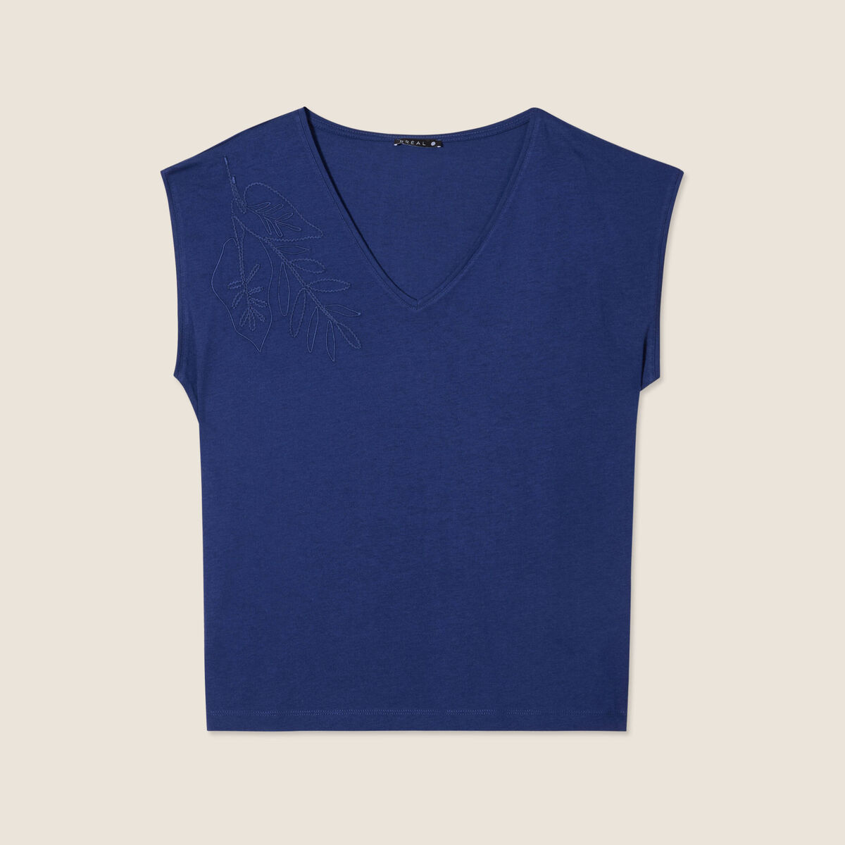 Débardeur sans manches brodé bleu foncé femme