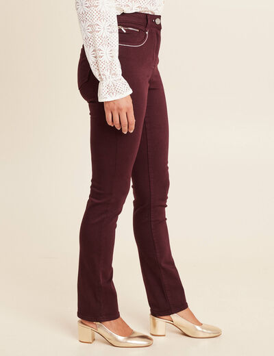 Pantalon droit taille haute bordeaux femme