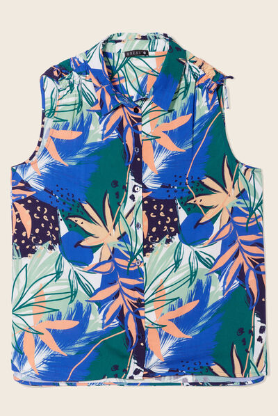 Blouse sans manches bleu femme
