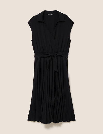 Robe &eacute;vas&eacute;e genou manches tr&egrave;s courtes noir femme