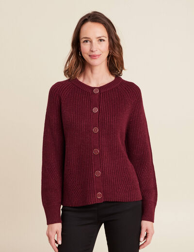 Gilet droit mi-long col rond bordeaux femme