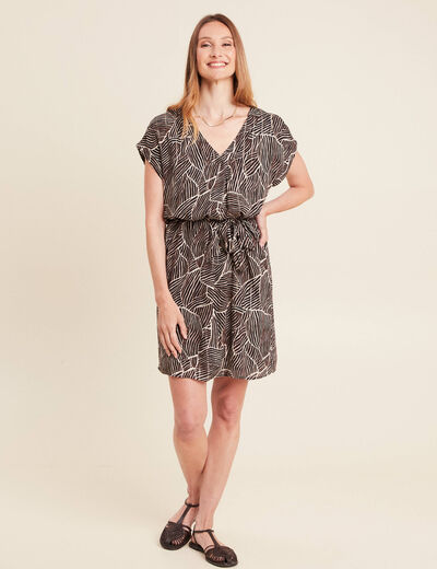 Robe droite fluide col en V noir femme