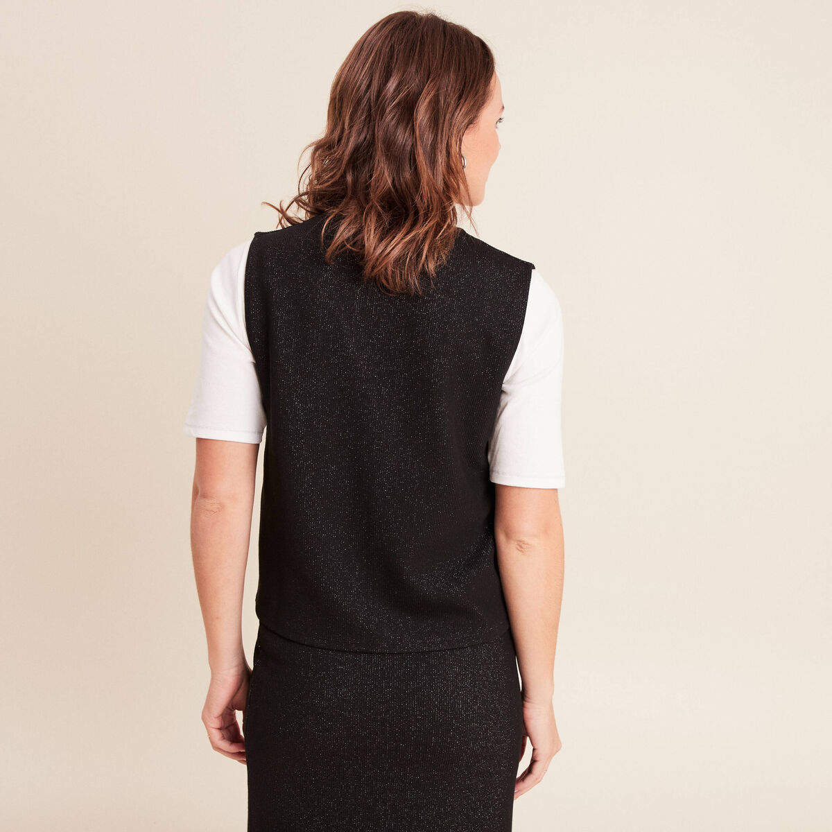 Gilet sans manches col v doubl&eacute; noir femme