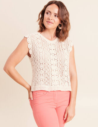 D&eacute;bardeur macram&eacute; ecru femme