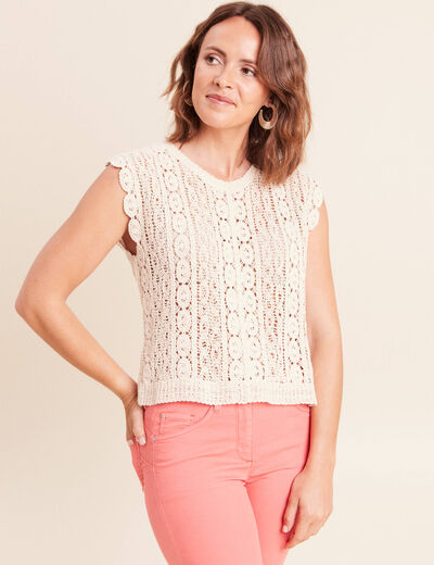 D&eacute;bardeur macram&eacute; ecru femme