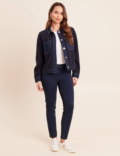 Veste droite courte manches longues denim brut femme