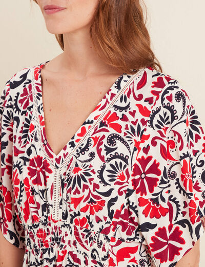 Robe longue évasée col en V blanc femme