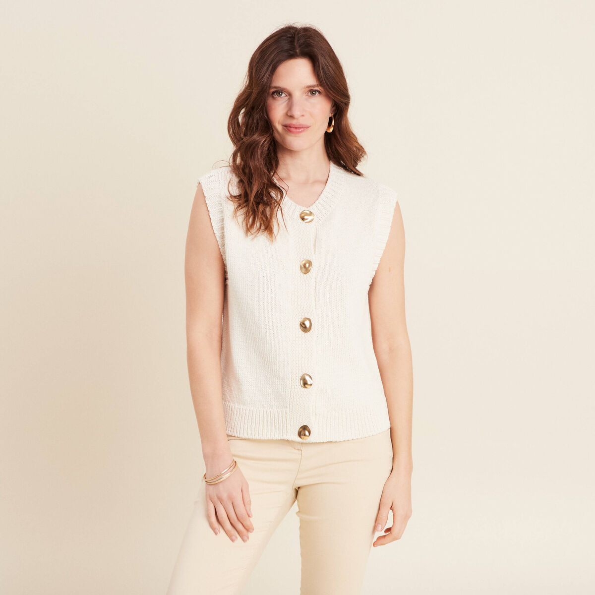 Gilet sans manches ecru femme