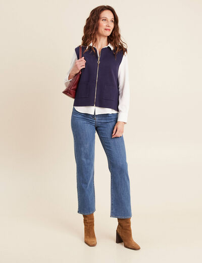Gilet droit court sans manches bleu marine femme