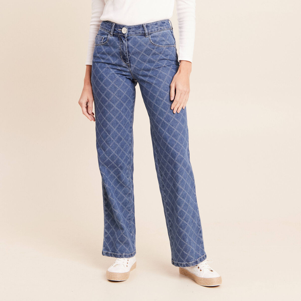 Jean coupe droite jacquard denim stone femme
