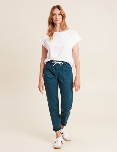 Pantalon coupe mom 7/8&egrave;me bleu canard femme