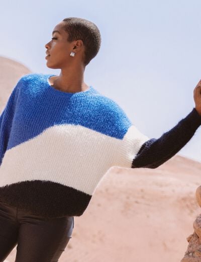 Pull col rond manches longues ecru femme