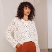 Gilet manches longues aspect dentelle ecru femme
