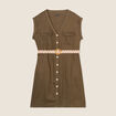 Robe évasée boutonnée vert olive femme