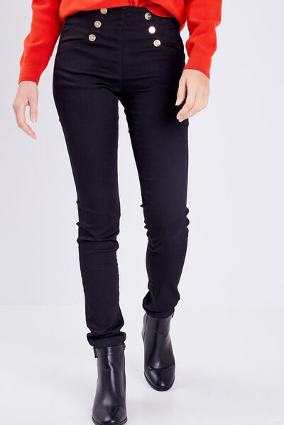 Pantalon ajusté à pont noir femme