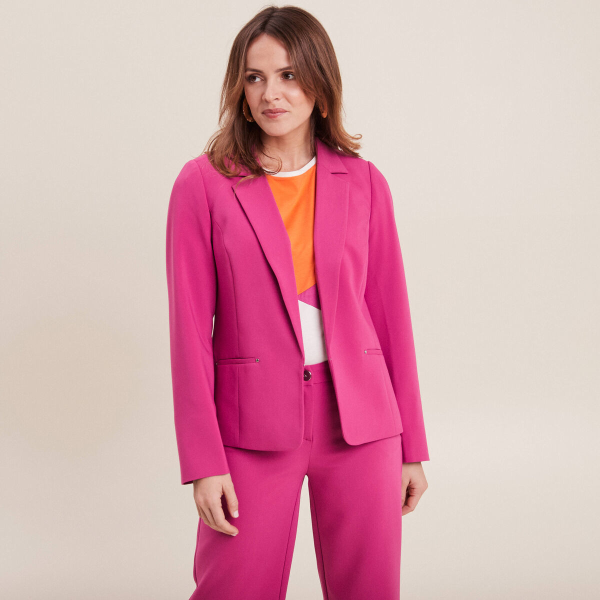 Veste tailleur cintrée rose fushia femme