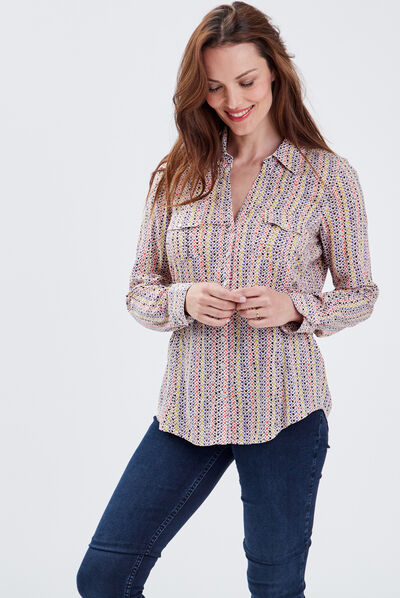 Chemise manches longues ecru femme