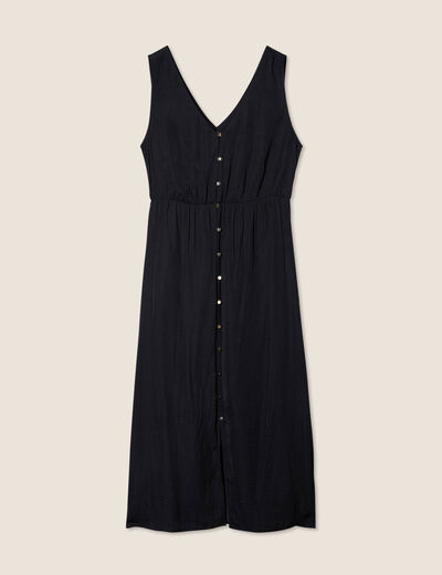 Robe midi évasée satin noir femme