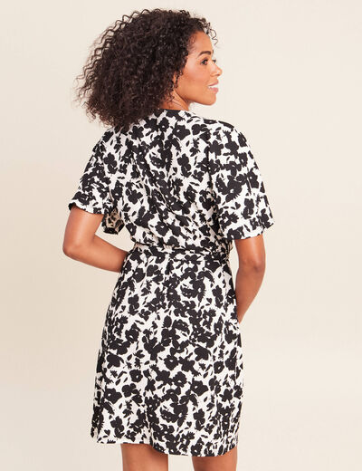 Robe courte &eacute;vas&eacute;e col v pliss&eacute;e noir femme