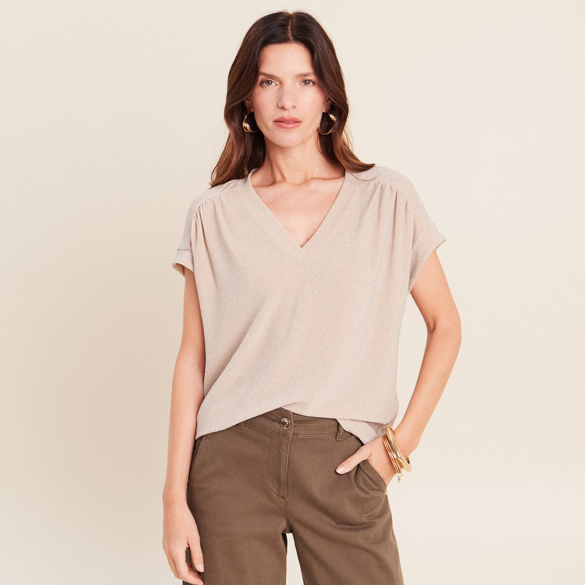 T-shirt manches courtes couleur or femme