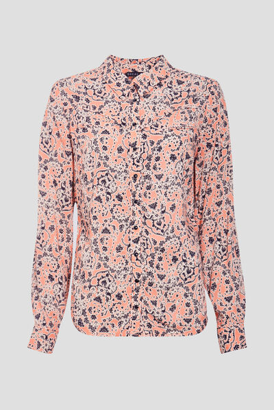 Chemise manches longues orange corail femme