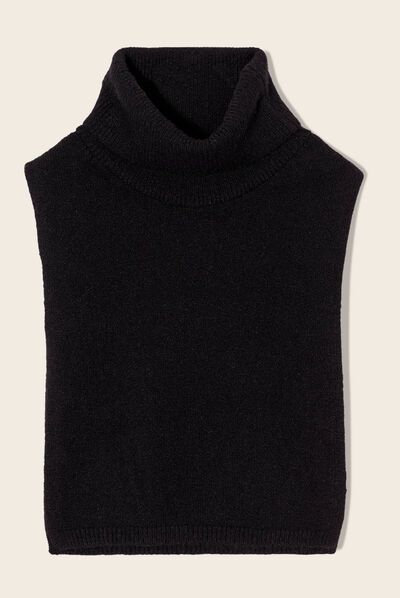 Poncho sans manches col roulé noir femme