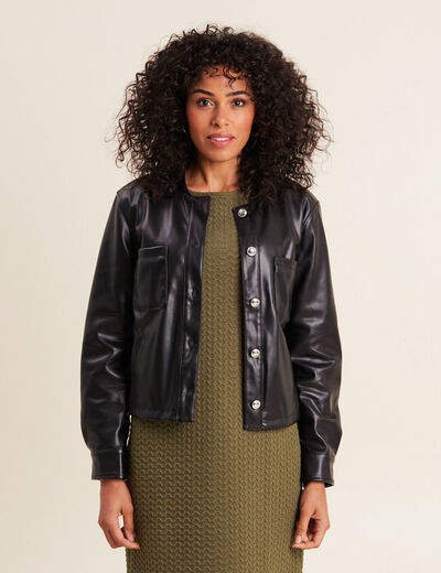 Blouson cintré simili cuir noir femme