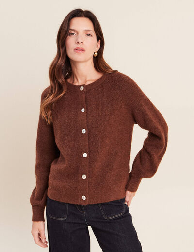 Gilet col rond marron fonc&eacute; femme