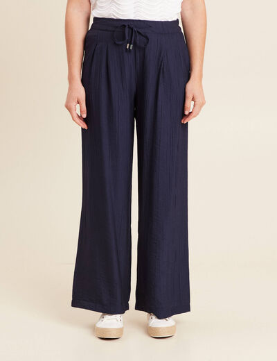 Pantalon fluide taille haute bleu marine femme